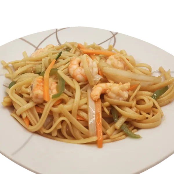 Tallarines fritos con gambas